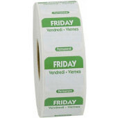 P105R National Checking Company, 1" x 1" Permanent Trilingual "Friday" Day of the Week Sticker Roll, Green (1,000/roll)