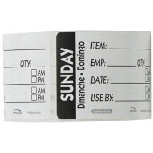 RIDU2307R National Checking Company, 3" x 2" Removable Trilingual "Sunday" Item/Date/Use-By Label Roll, Black (500/roll)