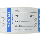 RIDU2301R National Checking Company, 3" x 2" Removable Trilingual "Monday" Item/Date/Use-By Label Roll, Blue (500/roll)