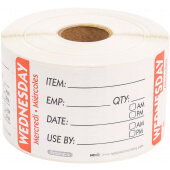 RIDU2303R National Checking Company, 3" x 2" Removable Trilingual "Wednesday" Item/Date/Use-By Label Roll, Red (500/roll)