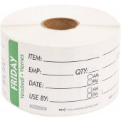RIDU2305R National Checking Company, 3" x 2" Removable Trilingual "Friday" Item/Date/Use-By Label Roll, Green (500/roll)