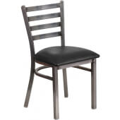 LVLO-212161 LiVello, Indoor Clear Coat Steel Ladder Back Restaurant Chair w/ Black Vinyl Seat