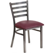 LVLO-312161 LiVello, Indoor Clear Coat Steel Ladder Back Restaurant Chair w/ Burgundy Vinyl Seat