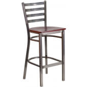 LVLO-122161 LiVello, Indoor Clear Coat Steel Ladder Back Restaurant Barstool w/ Mahogany Wood Seat
