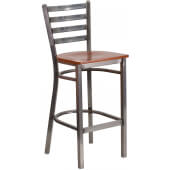 LVLO-022161 LiVello, Indoor Clear Coat Steel Ladder Back Restaurant Barstool w/ Cherry Wood Seat