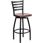 LVLO-18341 LiVello, Indoor Steel Ladder Back Restaurant Swivel Barstool w/ Cherry Wood Seat
