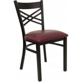 LVLO-1002 LiVello, Indoor Steel Cross Back Restaurant Chair w/ Burgundy Vinyl Seat