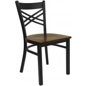 LVLO-0991 LiVello, Indoor Steel Cross Back Restaurant Chair w/ Mahogany Wood Seat