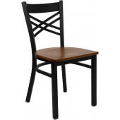 LVLO-1991 LiVello, Indoor Steel Cross Back Restaurant Chair w/ Cherry Wood Seat