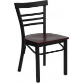 LVLO-1502 LiVello, Indoor Steel Ladder Back Restaurant Chair w/ Mahogany Wood Seat