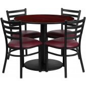 LVLO-3319 LiVello, 36" Round Indoor Melamine Dining Table Set w/ 4 Chairs, Mahogany Laminate Finish