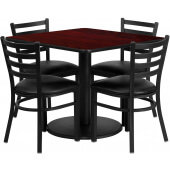 LVLO-1419 LiVello, 36" x 36" Square Indoor Melamine Dining Table Set w/ 4 Chairs, Mahogany Laminate Finish