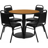 LVLO-0319 LiVello, 36" Round Indoor Melamine Dining Table Set w/ 4 Chairs, Natural Wood Laminate Finish