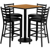 LVLO-9719 LiVello, 30" x 30" Square Indoor Melamine Bar Height Table Set w/ 4 Barstools, Natural Wood Laminate Finish