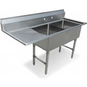SWS2C162012-18L-318 Steelworks, 52 1/2" Two Compartment Sink w/ 18" Drainboard, 12" Deep Bowls