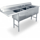 SWS3C101410-10L-318 Steelworks, 42 1/2" Three Compartment Sink w/ 10" Drainboard, 10" Deep Bowls