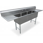 SWS3C151512-15LR-318 Steelworks, 75" Three Compartment Sink w/ 15" Drainboards, 12" Deep Bowls