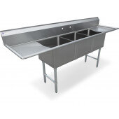 SWS3C162012-18LR-318 Steelworks, 84" Three Compartment Sink w/ 18" Drainboards, 12" Deep Bowls