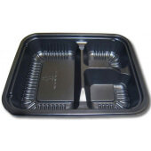 243RO-M-04 D&W Fine Pack, 8" x 6 1/2" 3-Compartment Plastic Take-Out Container, Black (125/case)