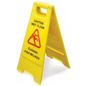 24414 Omcan USA, 24" Yellow Double Sided Wet Floor Sign, English/Spanish