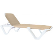 99904004 Grosfillex, Nautical Pro Adjustable Sling Chaise Lounge Chair, Khaki / White