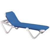 99101006 Grosfillex, Nautical Adjustable Sling Chaise Lounge Chair, Blue / White