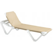 99101003 Grosfillex, Nautical Adjustable Sling Chaise Lounge Chair, Khaki / White