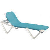 99101241 Grosfillex, Nautical Adjustable Sling Chaise Lounge Chair, Turquoise / White