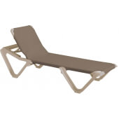 99155181 Grosfillex, Nautical Adjustable Sling Chaise Lounge Chair, Taupe / Sandstone