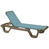 99414550 Grosfillex, Marina Adjustable Sling Chaise Lounge Chair, Spa Blue / Bronze