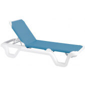 99404194 Grosfillex, Marina Adjustable Sling Chaise Lounge Chair, Spa Blue / White