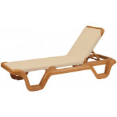 99414108 Grosfillex, Marina Adjustable Sling Chaise Lounge Chair, Khaki / Teakwood