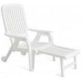 47658004 Grosfillex, Bahia Stacking Resin Deck Chair w/ Built-In Footrest, White