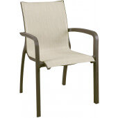 XA007599 Grosfillex, Indoor / Outdoor Sunset Stacking Armchair, Beige / Fusion Bronze