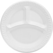 9CPWQR Dart, 9" Quiet Classic® Disposable 3-Compartment Laminated Foam Plate, White (500/case)