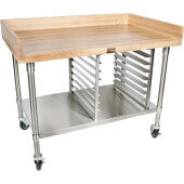 BAK02 John Boos, 60" x 30" Maple Wood Baker's Top Work Table w/ Pan Rack