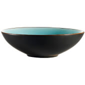 666-28-BLU CAC, 30 oz Japanese Style Ceramic Salad Bowl, Lake Blue / Black (12/case)