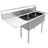 25250 Omcan USA, 56 1/2" Two Compartment Sink w/ 18" Drainboard, 11" Deep Bowl