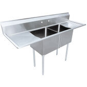 25252 Omcan USA, 72" Two Compartment Sink w/ 18" Drainboards, 11" Deep Bowl