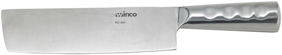 Winco KC-101 8 in. High-Carbon Stainless Chinese Cleaver w/ Wooden Handle 