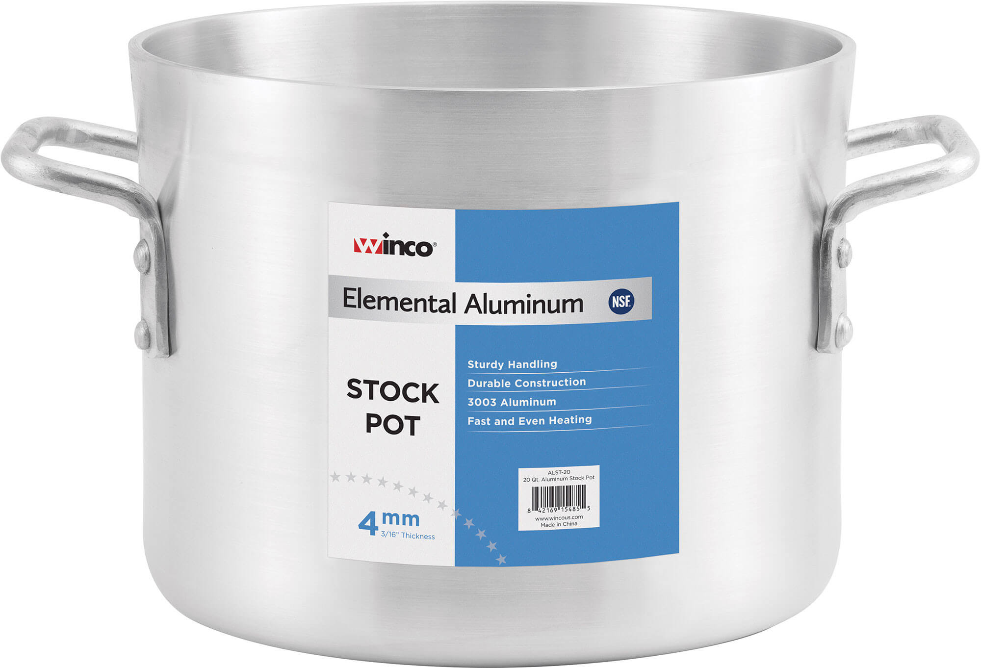 Winco ALST-8, 8 Quart Elemental Aluminum Stock Pot