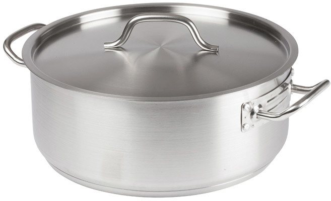 Thunder Group SLSBP020, 20 Quart Stainless Steel Brazier with Cover, Commercial Braising Pan with Lid, Professional Braiser