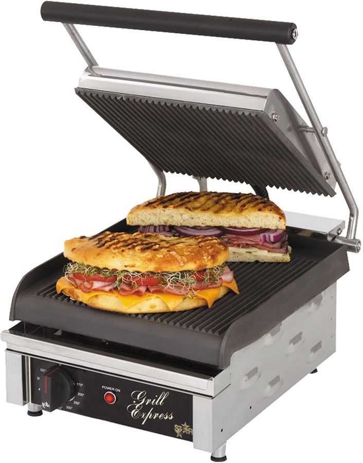 Star Mfg GX10IG, 1,400 Watt Panini Sandwich Grill, Single, Ribbed Top  Bottom