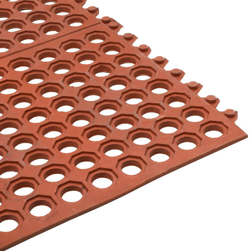 Choice 39 x 58 1/2 Red Rubber Straight Edge Grease-Resistant Anti-Fatigue  Floor Mat - 7/8 Thick