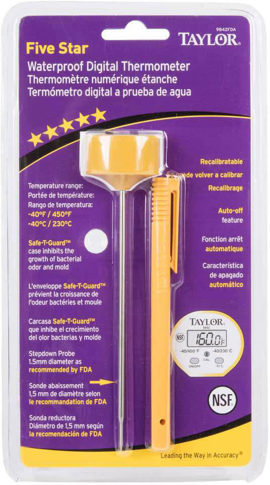 Taylor 9842 5 Waterproof Digital Pocket Probe Thermometer, 1.5mm Diameter  Probe