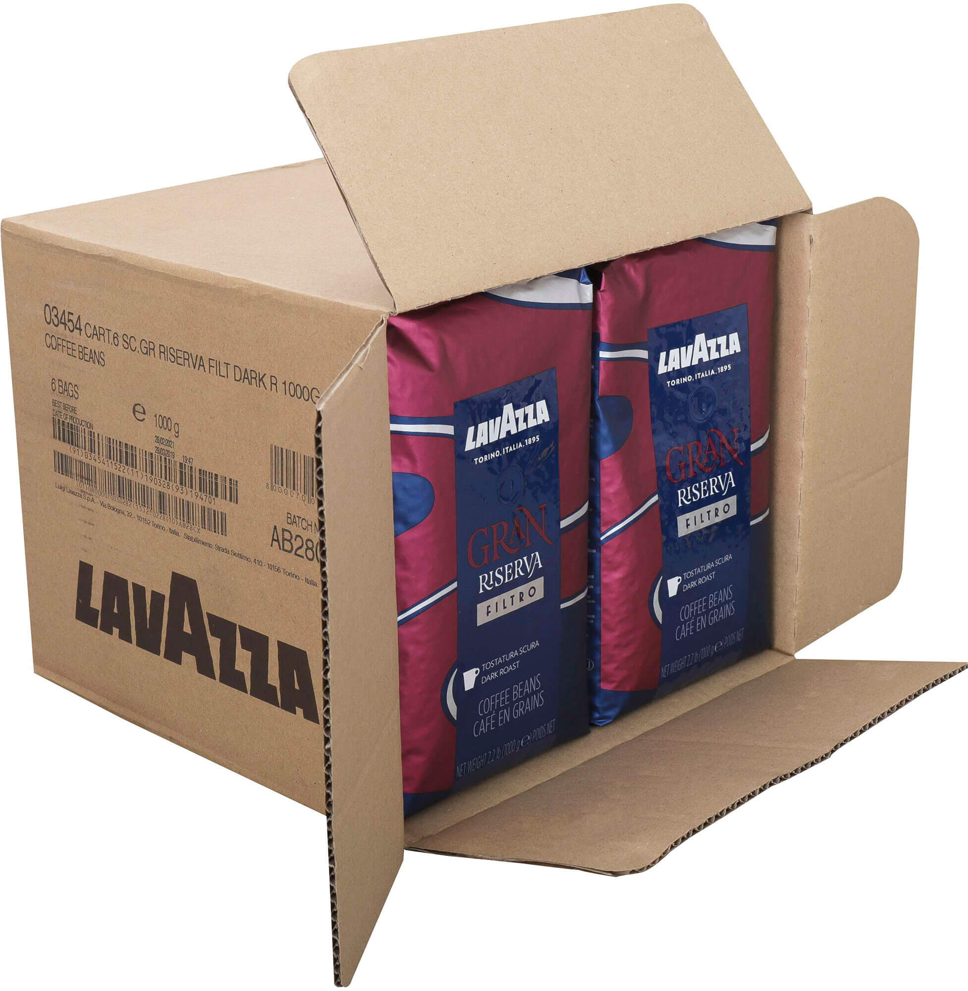 Lavazza 3454, 2.2 Lb Gran Riserva Dark Roast Whole Bean Coffee (6