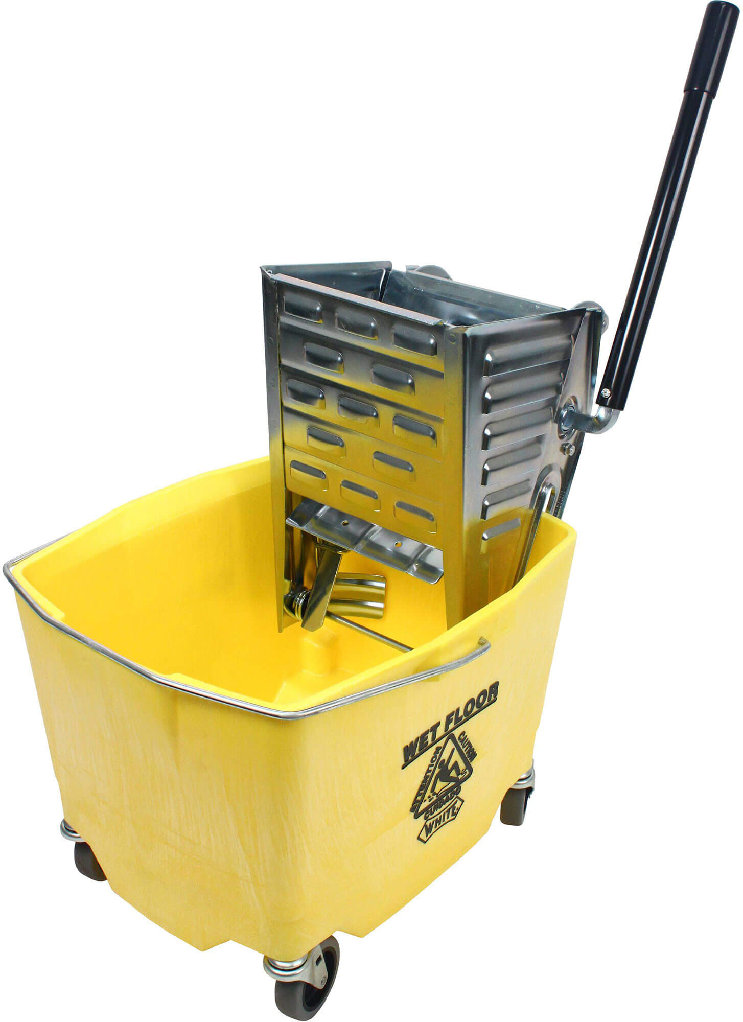 5 Gal. Yellow Plastic Steel Janitor Mop Bucket with Down Press Wringer and  Wheels