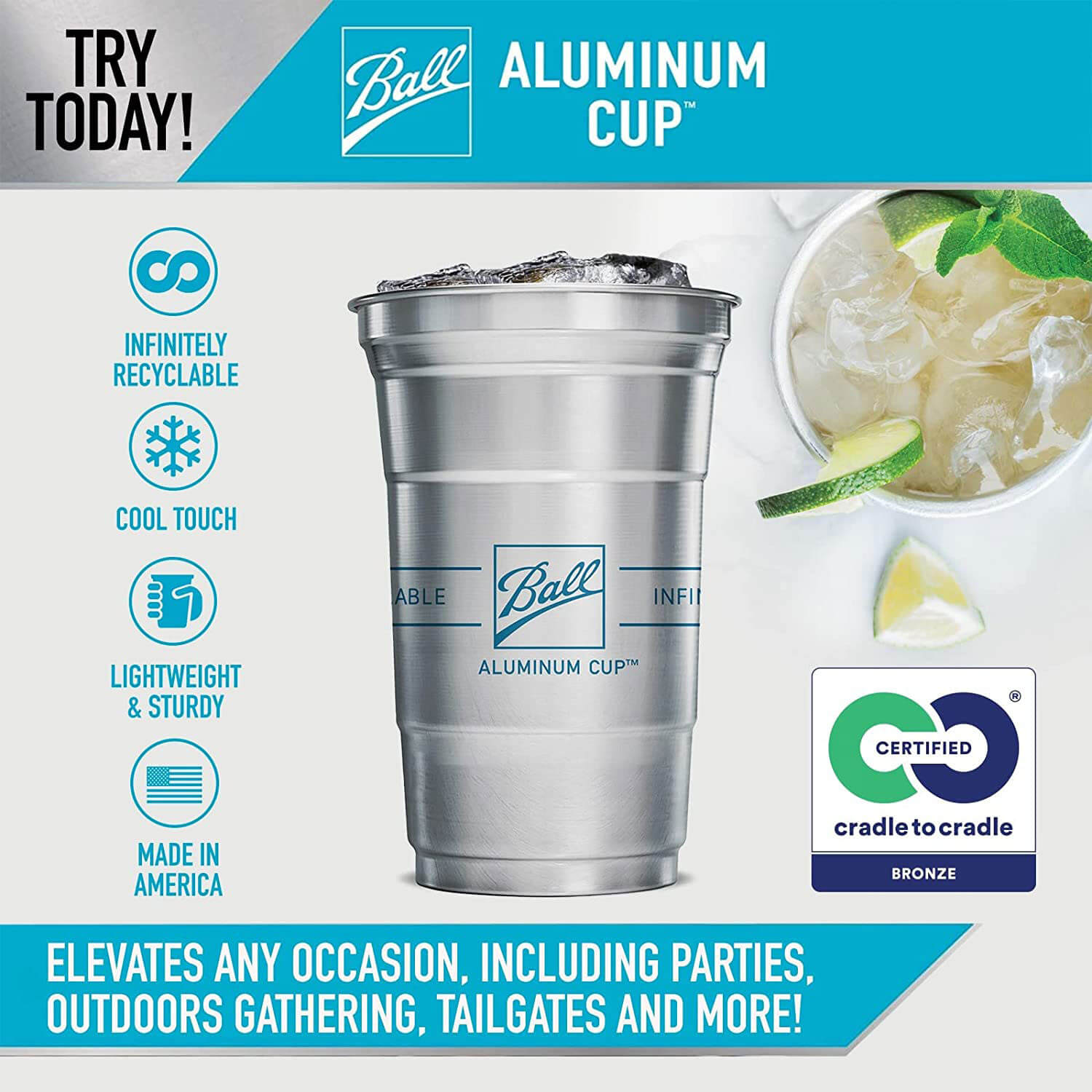 Ball Aluminum Cup Party Pack Drinkware - 20oz/30pk