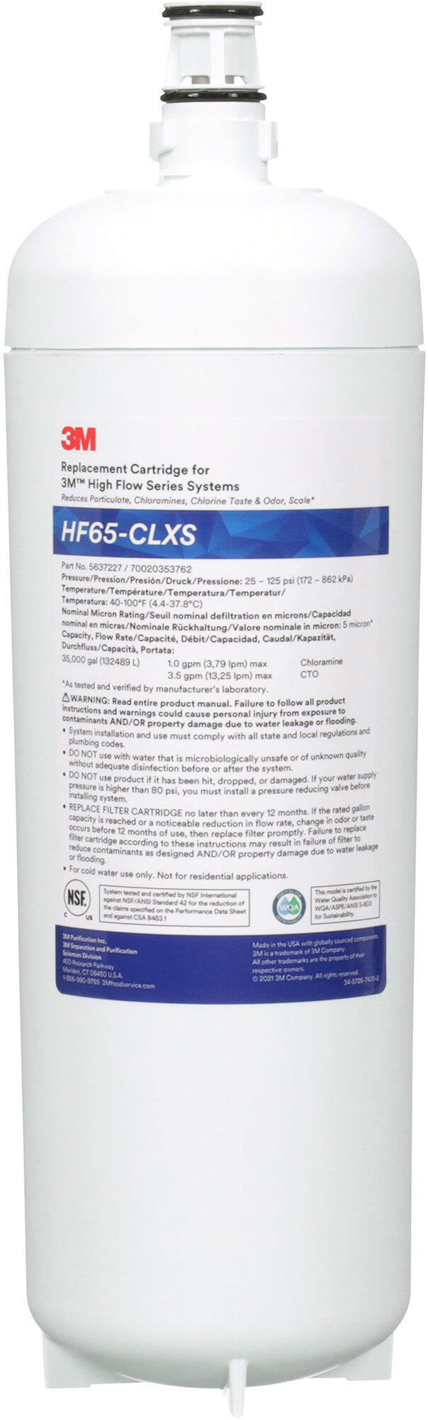 3M Water Filtration HF65-CLXS, Replacement Cartridge w/ Scale