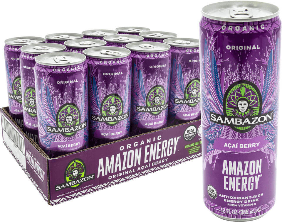Sambazon Acai Berry Energy Drink - Low Calorie Organic Energy - 12oz Cans (12 Pack)